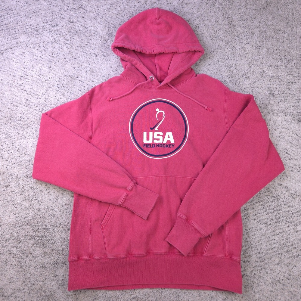USA Field Hockey Hoodie Champion Reverse Weave Pink Pullover Mens Small